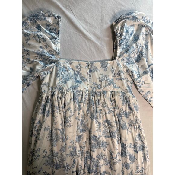 Storia Dress Baby Doll Toile Blue and White Mini Dress Size SMALL - Picture 8 of 12